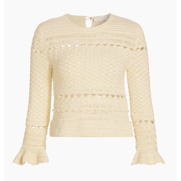 NWOT Zimmermann Waverly cream Crochet Crewneck Top shirt blouse size 0/ US 4 - Picture 1 of 8